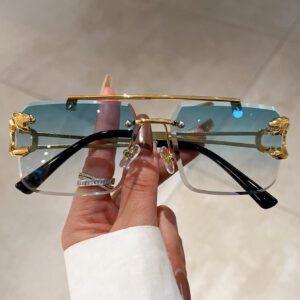 1 paire de lunettes à monture sans barre supérieure avec décoration animale, style boho, mode pour la vie quotidienne. Lunettes élégantes, accessoires de plage pour femmes. Accessoires de base tendance pour les tenues femmes automne-hiver, décontracté d'affaires, cadeaux