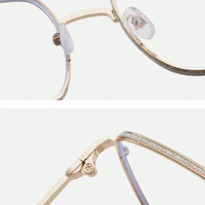 1 pièce Monture métallique pleine, lunettes de mode femme avec poudre brillante, décorer la vie quotidienne, accessoires de lunettes anti-lumière bleue pour femmes