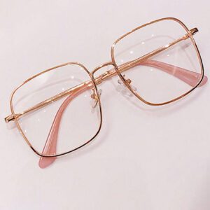 1 pièce Monture de lunettes mode en métal couleur or rose avec verres anti-lumière bleue. Accessoires de lunettes claires. Accessoires de lunettes anti-lumière bleue pour femmes