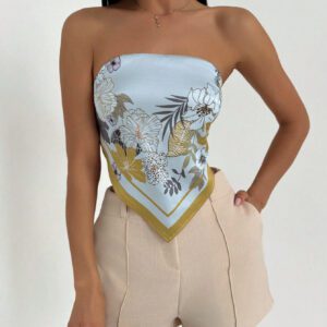 Aloruh Top écharpe bustier imprimé pour femmes pour les vacances, les rendez-vous et la saison des mariages