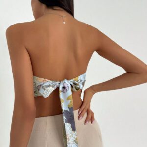 Aloruh Top écharpe bustier imprimé pour femmes pour les vacances, les rendez-vous et la saison des mariages