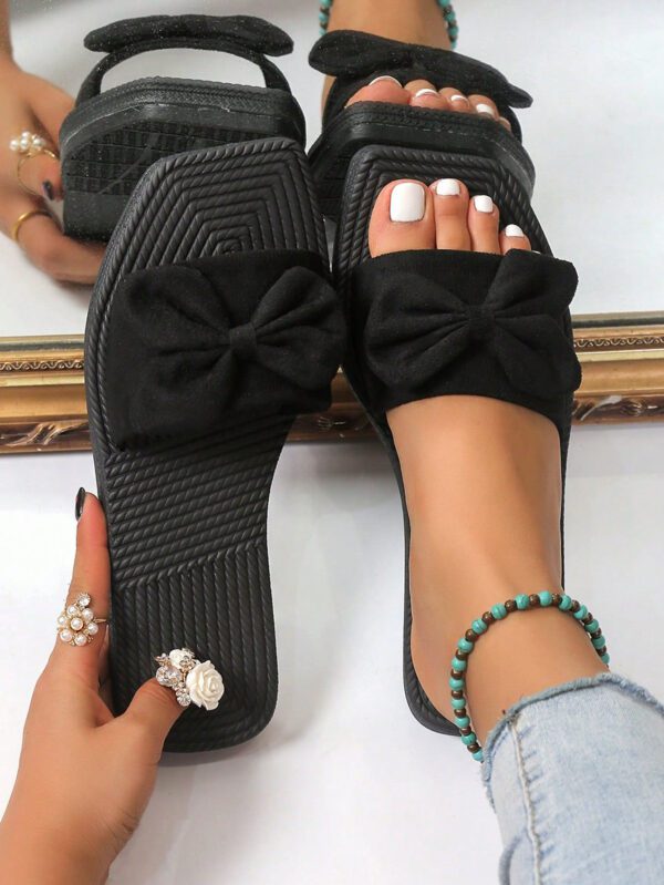 Chaussures plates antidérapantes pour femmes synthétique à décor de nœud papillon à la mode, sandales plates décontractées pour la plage