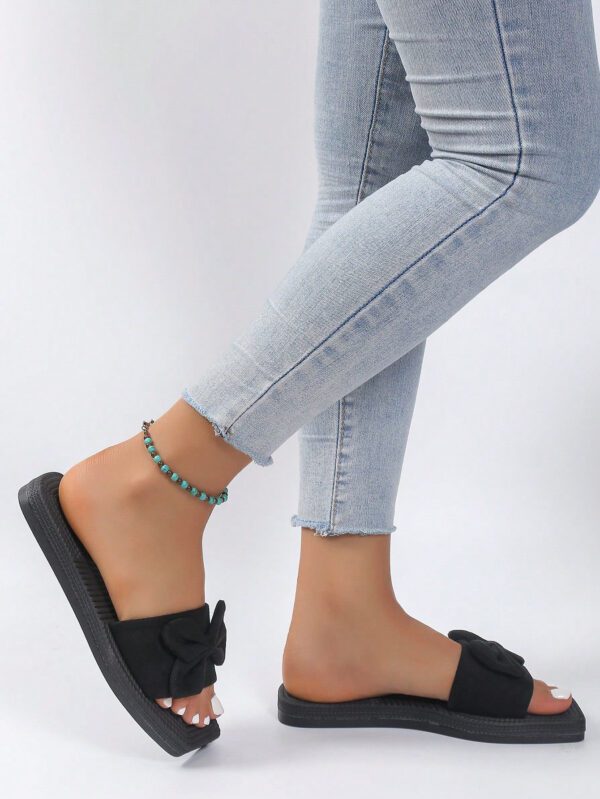 Chaussures plates antidérapantes pour femmes synthétique à décor de nœud papillon à la mode, sandales plates décontractées pour la plage – Image 6