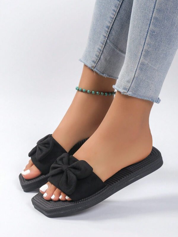 Chaussures plates antidérapantes pour femmes synthétique à décor de nœud papillon à la mode, sandales plates décontractées pour la plage – Image 7