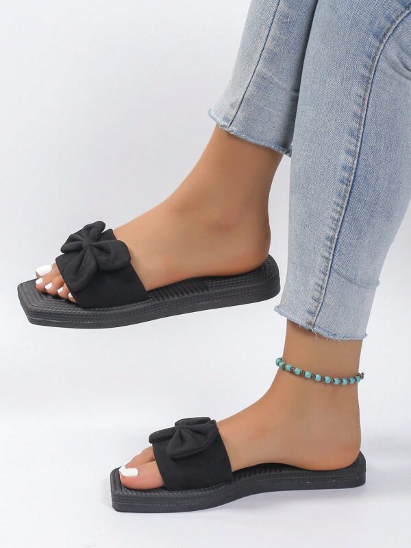 Chaussures plates antidérapantes pour femmes synthétique à décor de nœud papillon à la mode, sandales plates décontractées pour la plage – Image 8