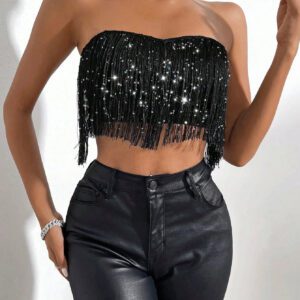 SHEIN Allurite Top Bandeau Court À Franges