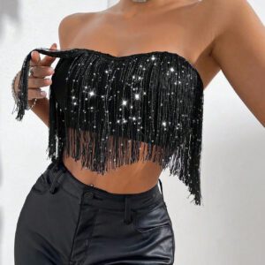 SHEIN Allurite Top Bandeau Court À Franges