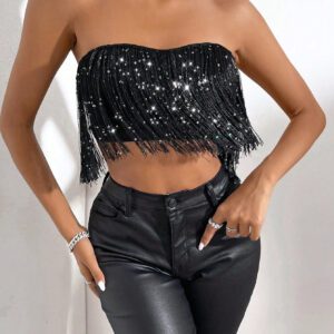 SHEIN Allurite Top Bandeau Court À Franges