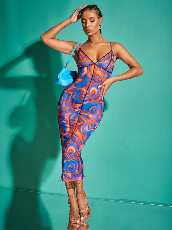 SHEIN BAE Robe moulante à imprimé marbré à piqûre