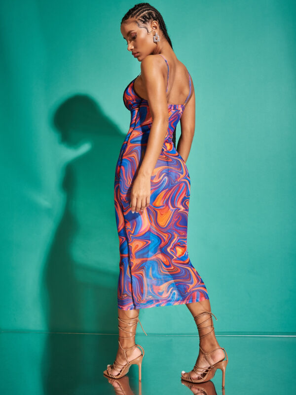 SHEIN BAE Robe moulante à imprimé marbré à piqûre – Image 5