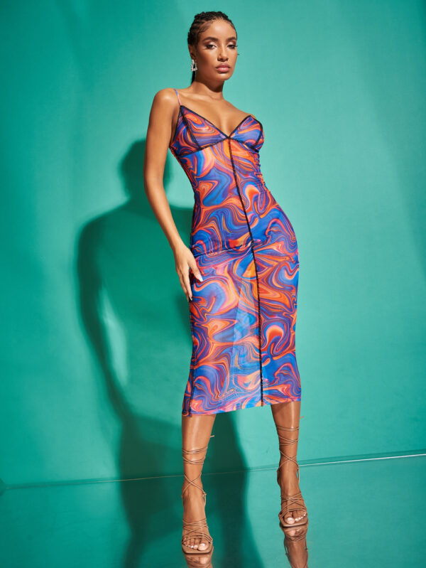 SHEIN BAE Robe moulante à imprimé marbré à piqûre – Image 8