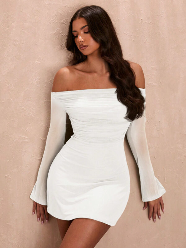 SHEIN BAE Robe mini évasée asymétrique à volants sexy pour femmes, vert sauge – Image 4
