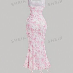 SHEIN MOD - Robe Rose Élégante à Bordure Volantée Romantique