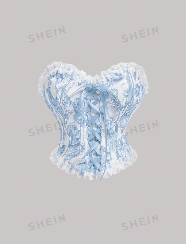 SHEIN MOD Bustier À Lacets Décoratif avec Motif de Fleurs – Image 4