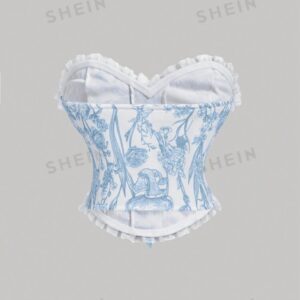 SHEIN MOD Bustier À Lacets Décoratif avec Motif de Fleurs