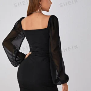 SHEIN Robe courte col rond manches longues