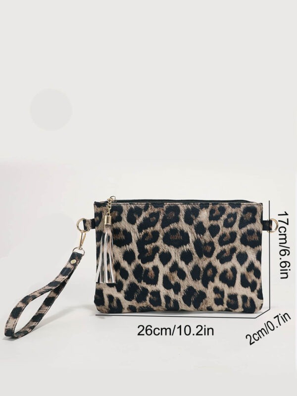 Sac embrayage décoré de franges léopard, sac à motif léopard tendance – Image 4