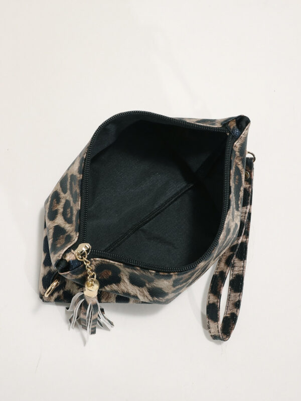 Sac embrayage décoré de franges léopard, sac à motif léopard tendance – Image 5