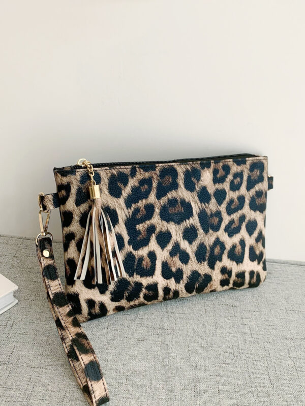 Sac embrayage décoré de franges léopard, sac à motif léopard tendance – Image 6