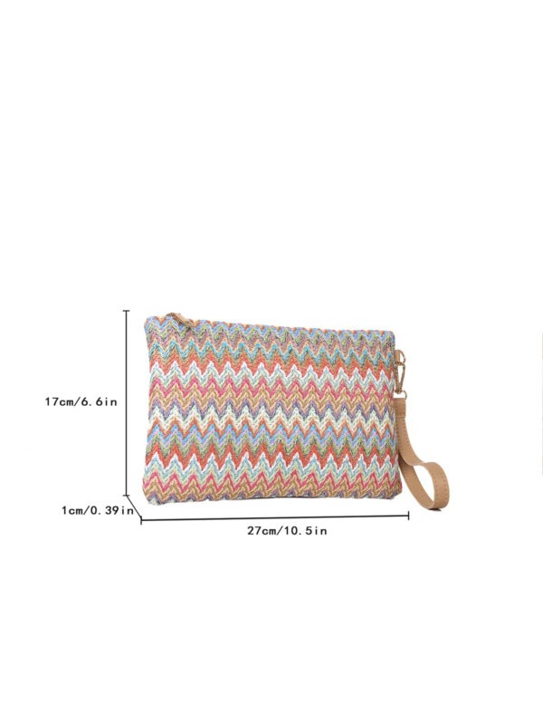 Sac En Paille Avec Motif À Chevrons Tissé Et Dragonne Pour Les Festivals / Vacances – Image 6