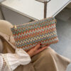 Sac En Paille Avec Motif À Chevrons Tissé Et Dragonne Pour Les Festivals / Vacances – Image 9