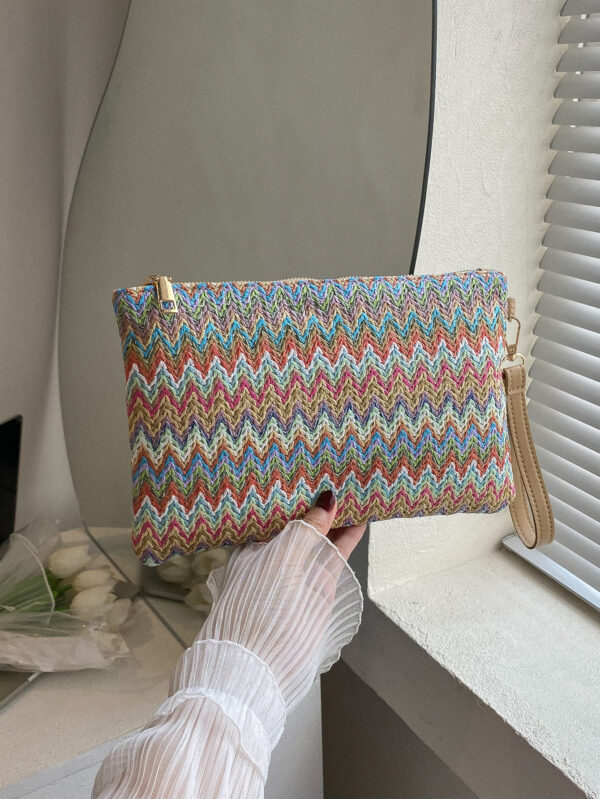 Sac En Paille Avec Motif À Chevrons Tissé Et Dragonne Pour Les Festivals / Vacances – Image 10
