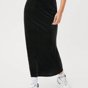 SHEIN EZwear Women'S Black Knit Tight-Fit Knee-Length Skirt