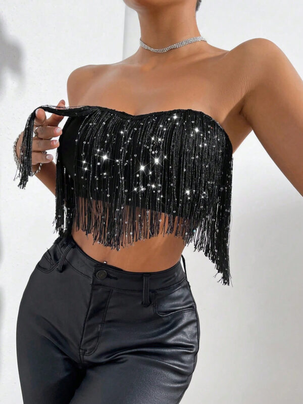 SHEIN Allurite Top tube court avec franges pour vêtements de fête de vacances – Image 5