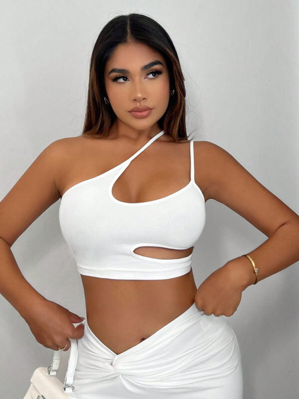 SHEIN SXY Femmes Haut Blanc, Robes Blanches Femmes Haut Blanc, Crop-haut Blanc Tenue Blanche Top Blanc Asymétrique Tube Haut – Image 7