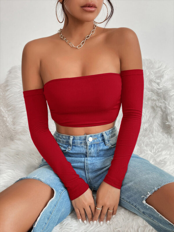 SHEIN PETITE Haut Court Uni À Épaules Dénudées – Image 3