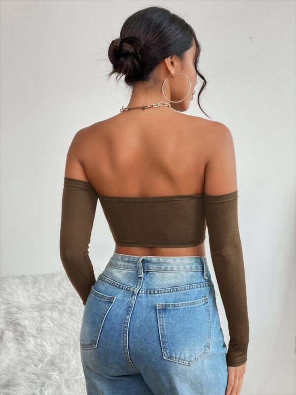 SHEIN PETITE Haut Court Uni À Épaules Dénudées – Image 5