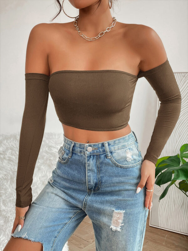 SHEIN PETITE Haut Court Uni À Épaules Dénudées – Image 8