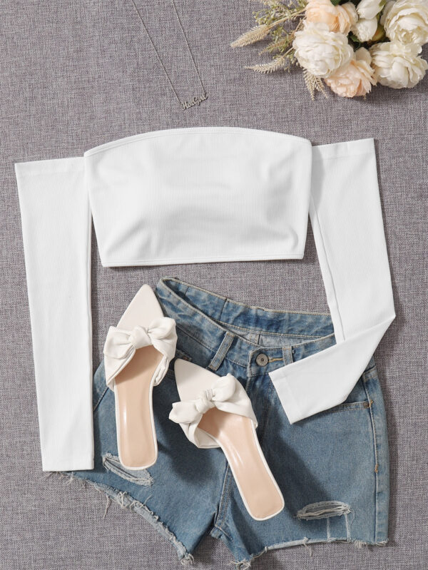 SHEIN PETITE Haut Court Uni À Épaules Dénudées – Image 10