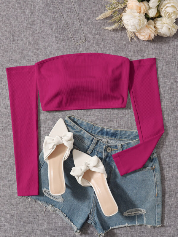 SHEIN PETITE Haut Court Uni À Épaules Dénudées – Image 12