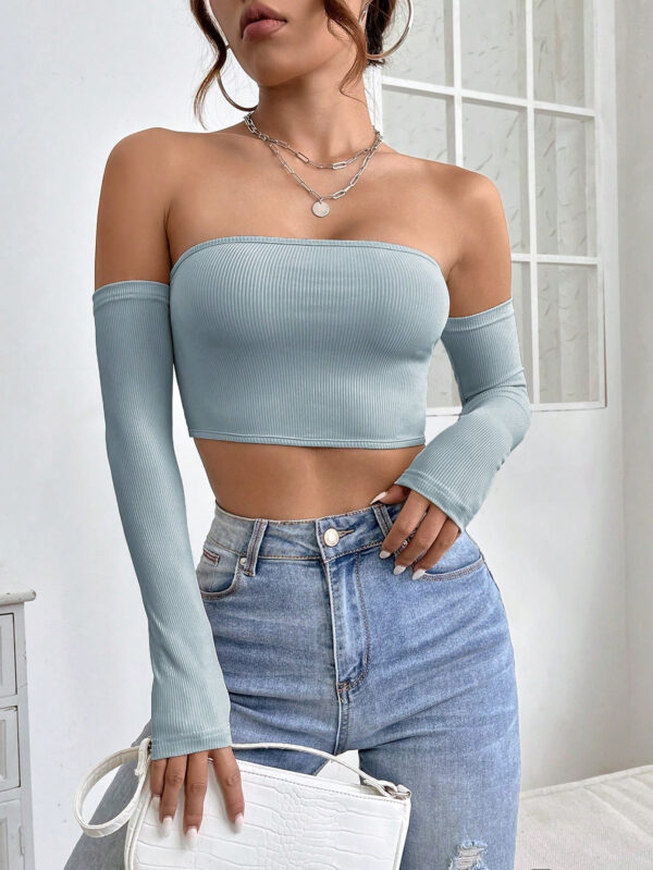 SHEIN PETITE Haut Court Uni À Épaules Dénudées – Image 15