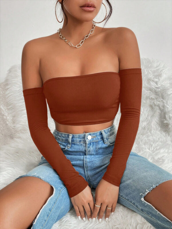 SHEIN PETITE Haut Court Uni À Épaules Dénudées – Image 18