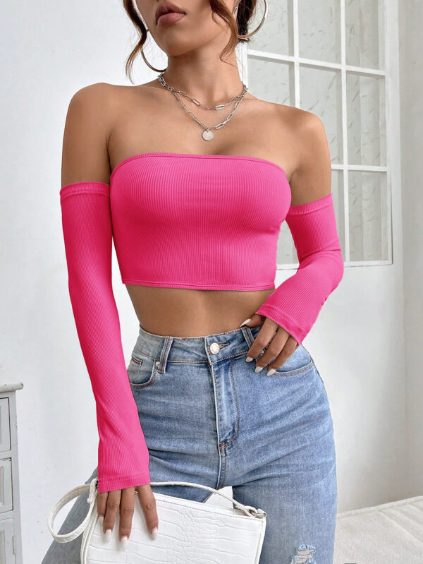 SHEIN PETITE Haut Court Uni À Épaules Dénudées – Image 19