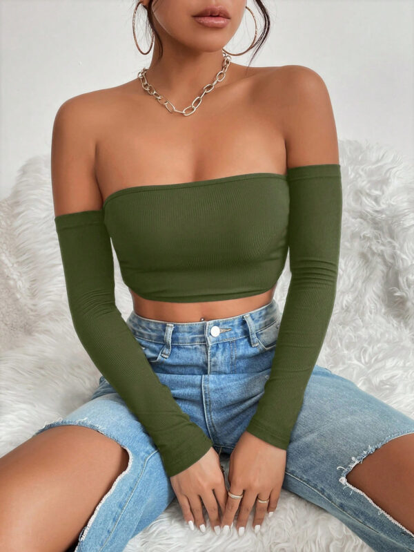 SHEIN PETITE Haut Court Uni À Épaules Dénudées – Image 22