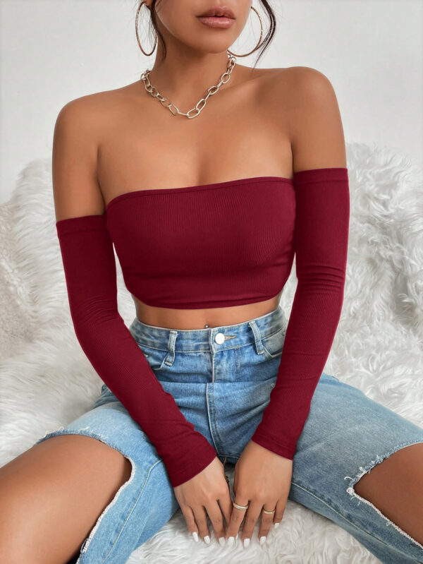 SHEIN PETITE Haut Court Uni À Épaules Dénudées – Image 24