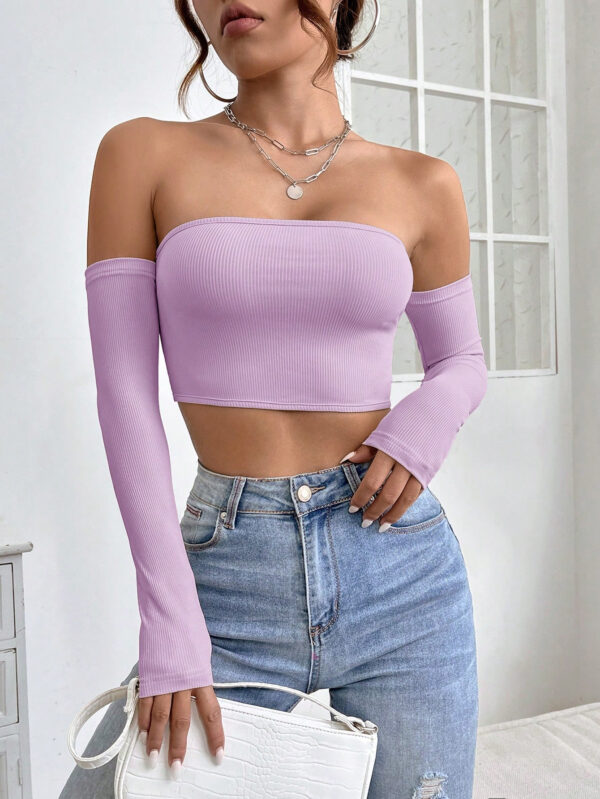 SHEIN PETITE Haut Court Uni À Épaules Dénudées – Image 26