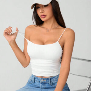 SHEIN PETITE Camisole blanche de base ajustée et respirante pour femmes, hauts de camisole sans soutien-gorge pour femmes