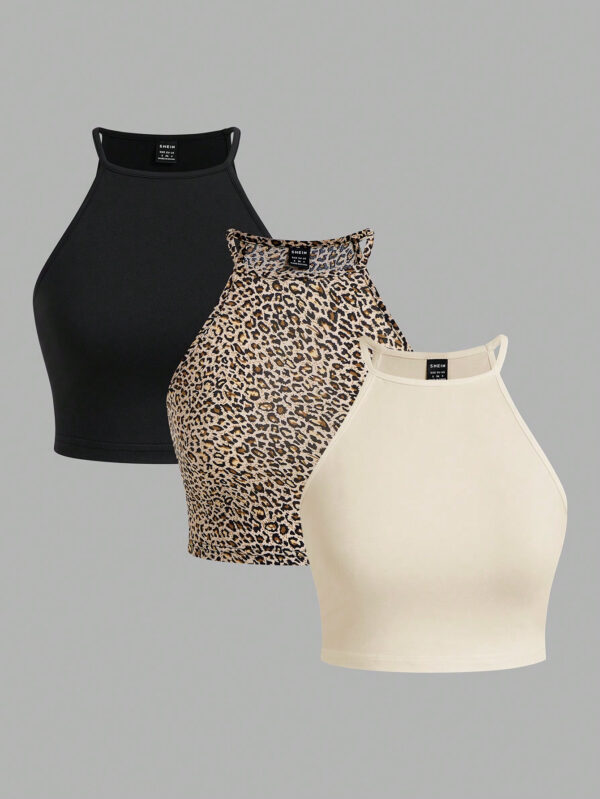 SHEIN EZwear 3 pièces Débardeurs imprimés léopard décontractés pour femmes, été – Image 4