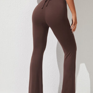 SHEIN PETITE Pantalon Printemps À Jambes Évasées Et Taille Haute Froncée