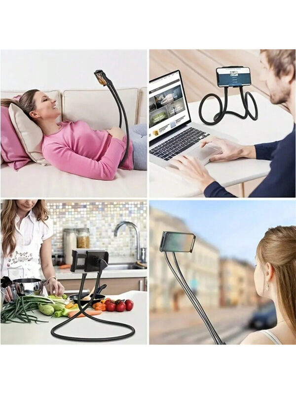 Support de téléphone portable réglable à 360°, design de pince à accrocher au cou, vision stable pour s''allonger au lit, mains libres – Image 3