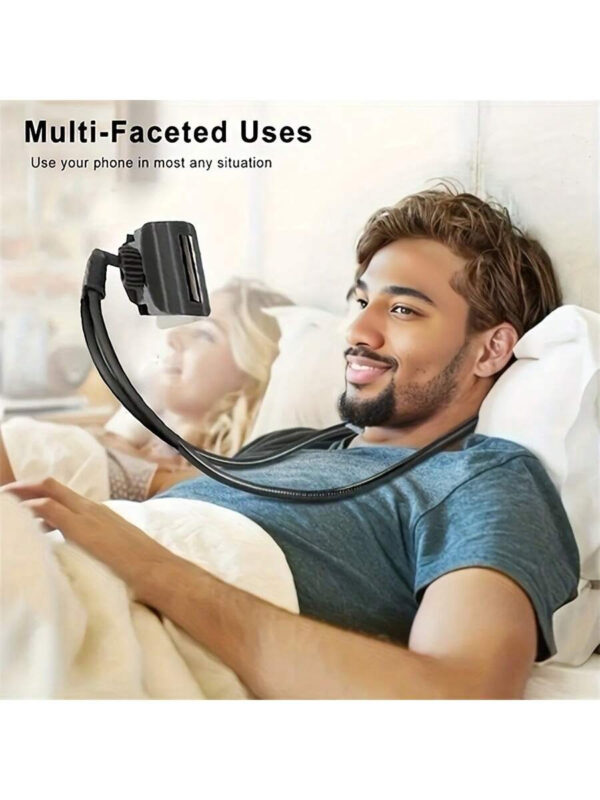Support de téléphone portable réglable à 360°, design de pince à accrocher au cou, vision stable pour s''allonger au lit, mains libres – Image 5