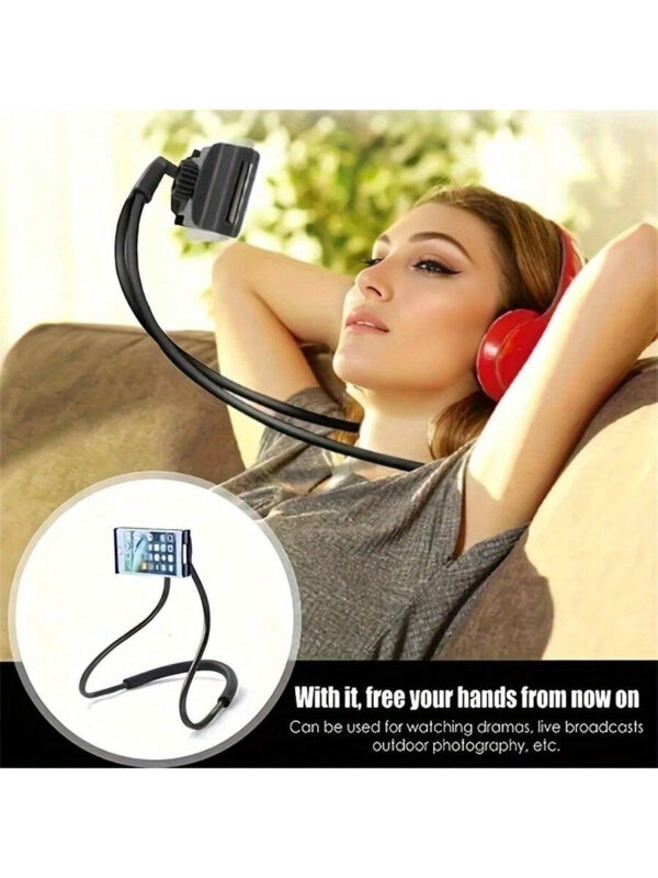 Support de téléphone portable réglable à 360°, design de pince à accrocher au cou, vision stable pour s''allonger au lit, mains libres – Image 7