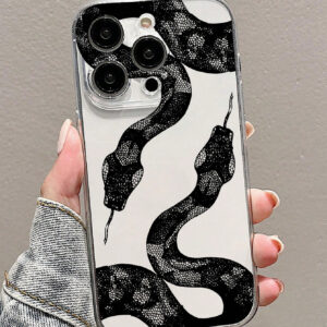 1 pièce Étui de téléphone protecteur doux avec imprimé python noir et peinture colorée, antichoc, compatible avec les téléphones iPhone et Samsung pour le style grunge, cadeau pour petit ami