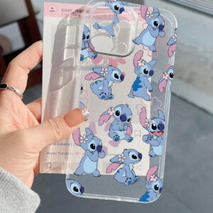 Disney Étui de téléphone transparent en TPU avec motif Stitch rigolo, compatible avec les téléphones Apple