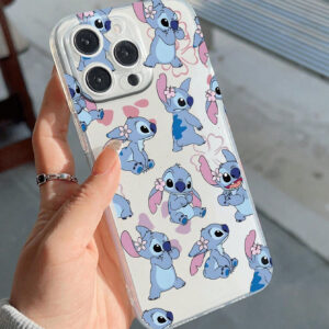 Disney Étui de téléphone transparent en TPU avec motif Stitch rigolo, compatible avec les téléphones Apple