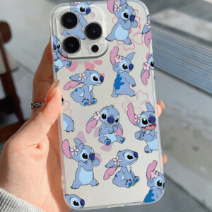 Disney Étui de téléphone transparent en TPU avec motif Stitch rigolo, compatible avec les téléphones Apple